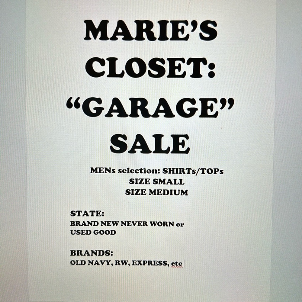 MENS WEAR: Size small and medium. Used good or Brand new